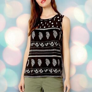 Lucky Brand Women’s Black Boho Floral Sleeveless Blouse Shirt Tank Top Size XS